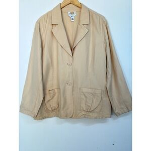 Talbots Irish Linen Blend Blazer Jacket Women's 16W Beige Patch Pocket